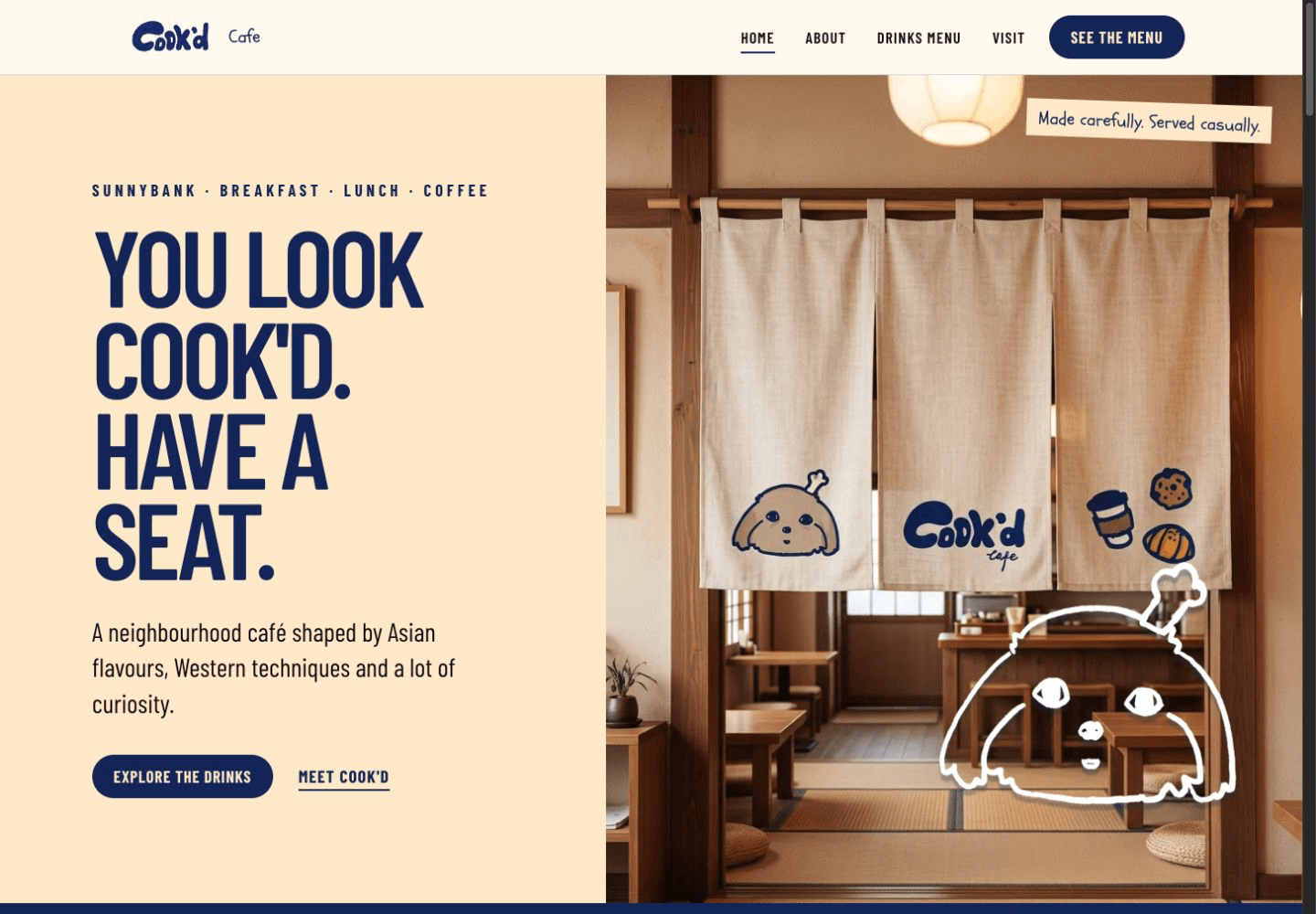 The live COOKD Café website, introducing its Sunnybank café, food, and coffee